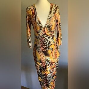Versace Jeans Collection Orange and Yellow Long Sleeve Dress